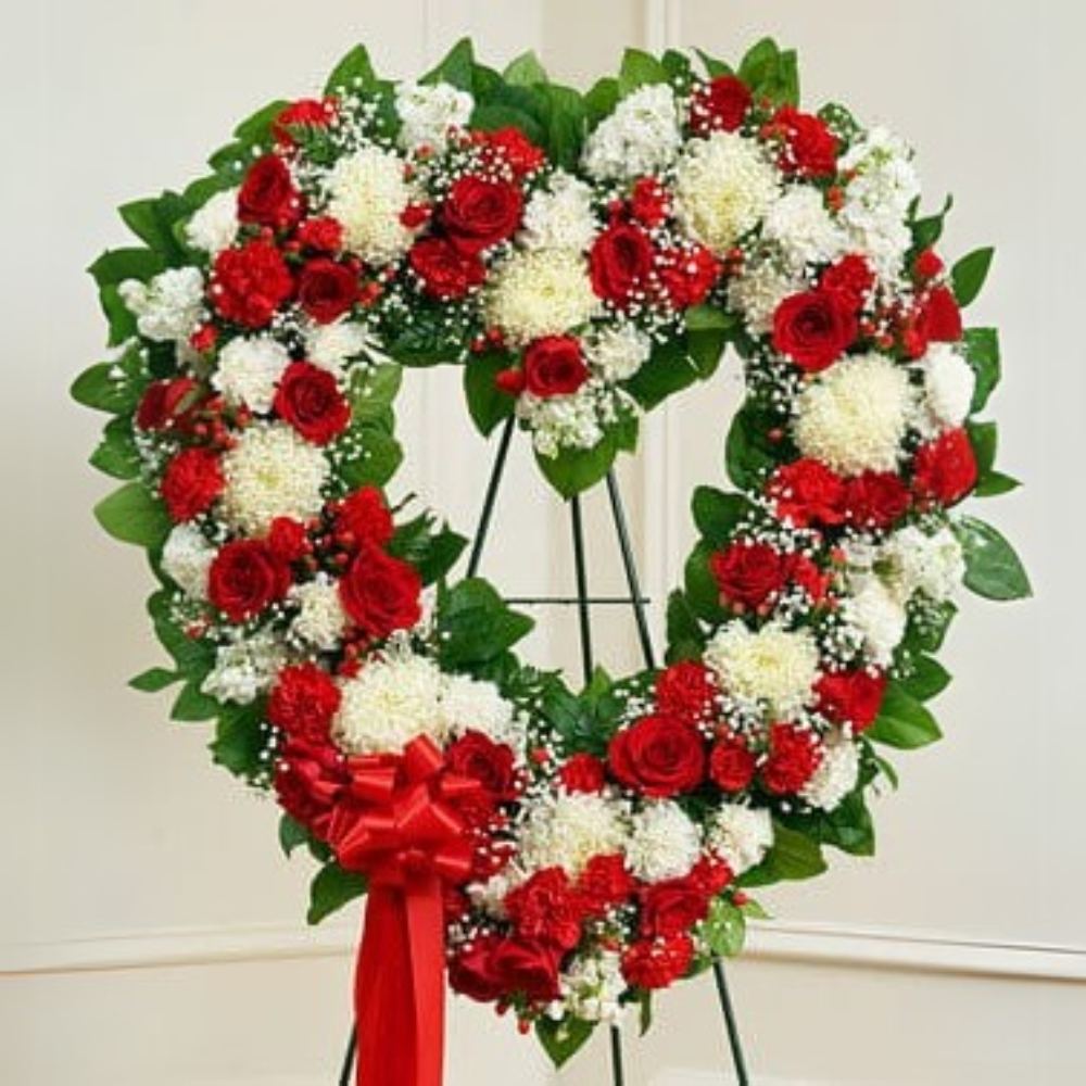 Forever Cherished Floral Heart Tribute – Red & White